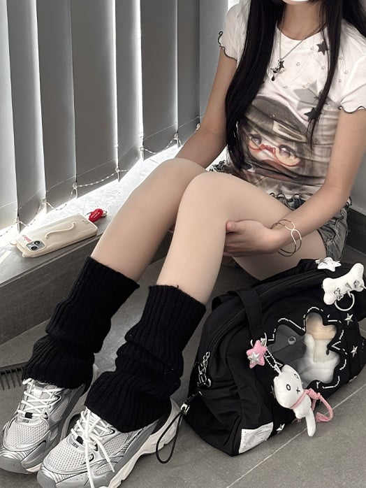 T-shirt Hem Star Print White BJD Ruffled Doll and