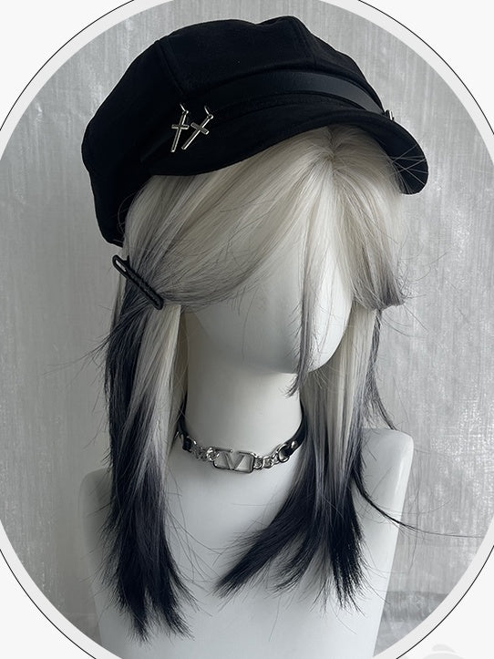 Black-white Ombre Above Bust Length Straight Synthetic Wig