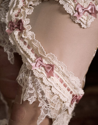 Side Lace Skirt and Cutout Accents Bow Pink Heart-shaped