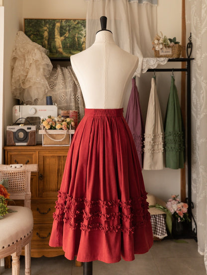 Red Ruffle Trimming Classic Lolita Skirt