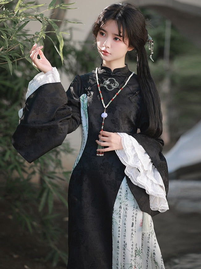 Bow + Necklace Dress China Asymmetrical Long + Beaded Big