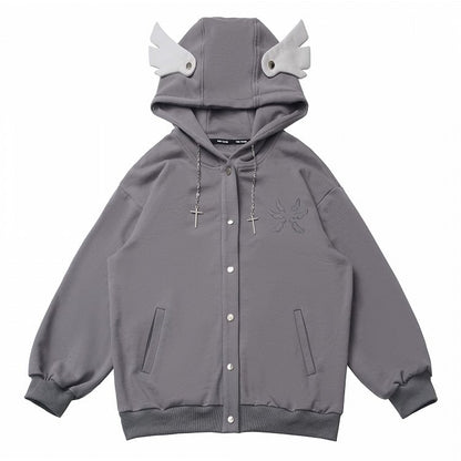 Bittersweet Chain Gray/Black Hood Design Hoodie Wing Cross Wing Embroidery Back Spring