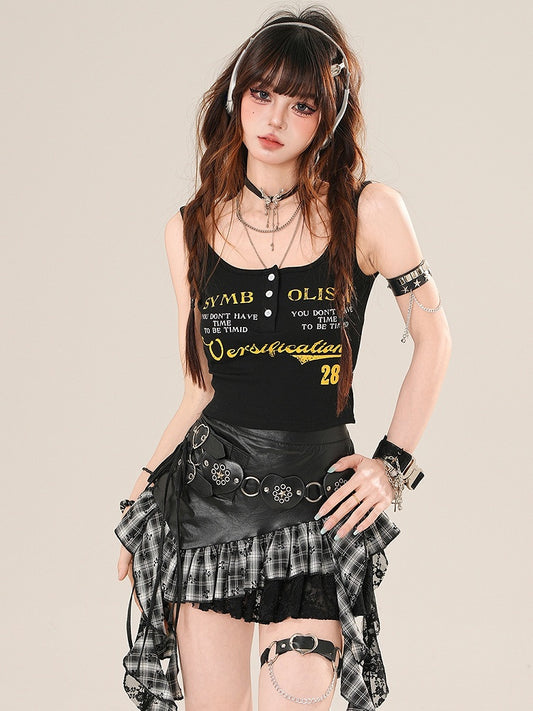 Black Letter Ptint Top Tank Glamorous