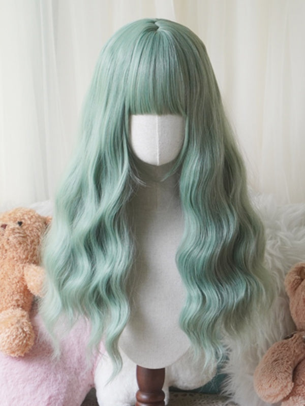 Red/Pink/Green/Purple/Dusty Blue/Orange Long Wavy Wig With Full Bangs
