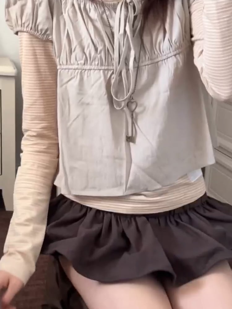 Beige Round Neck Striped Top