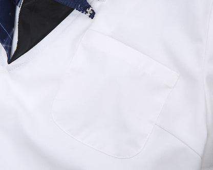 Dark Blue Celestial Globes Print Sailor Collar White JK Uniform Top