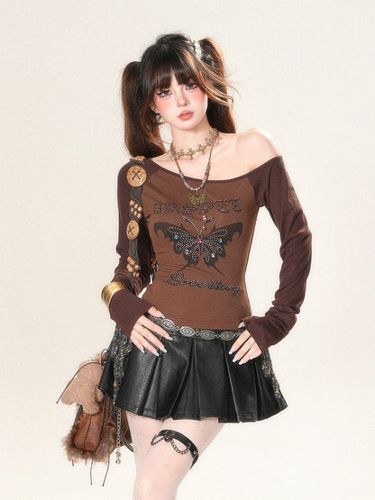 Mini Skirt Black High Waist Box Pleat PU