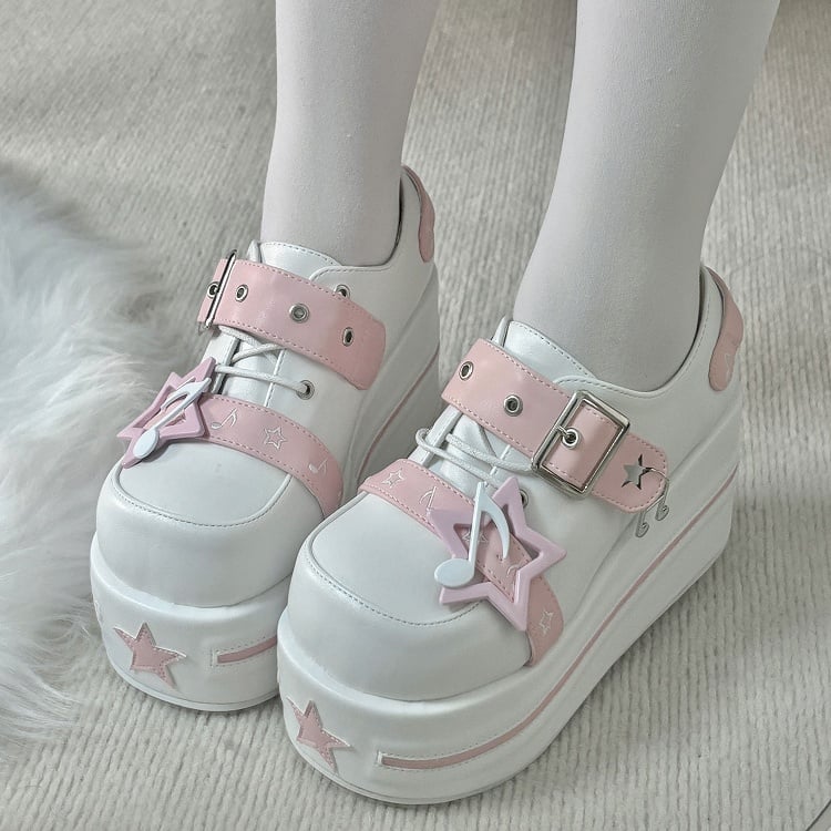 Pink Jirai Kei Star Buckle Strap Platform Shoes