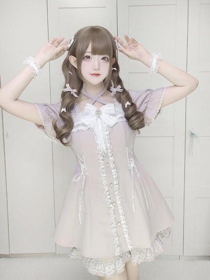 Kleider-Shorts-Set: Knöpfe, Herz-Coord + Sweet Kei Jirai mit hellrosa geformtem Neckholder