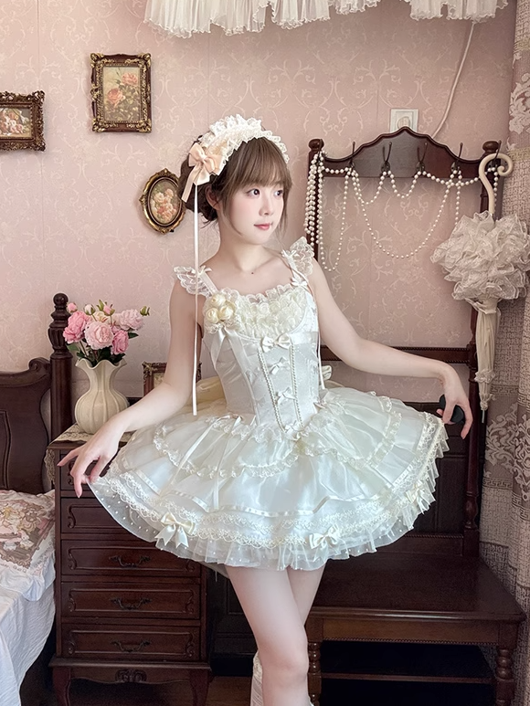 Beige Ruffled Lace Trim Sweet Lolita Hairband