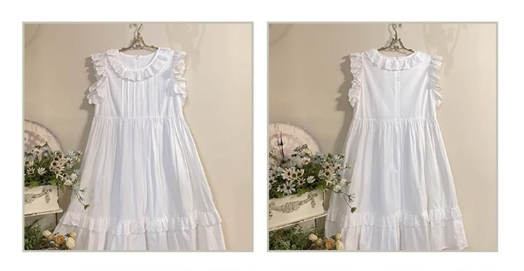 White Eyelet Trim Flutter Sleeves Dress