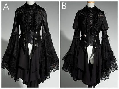 Lolita Ouji All Sleeves Tail Set Fashion Long Bell - Shirt + Waistcoat Black Gothic
