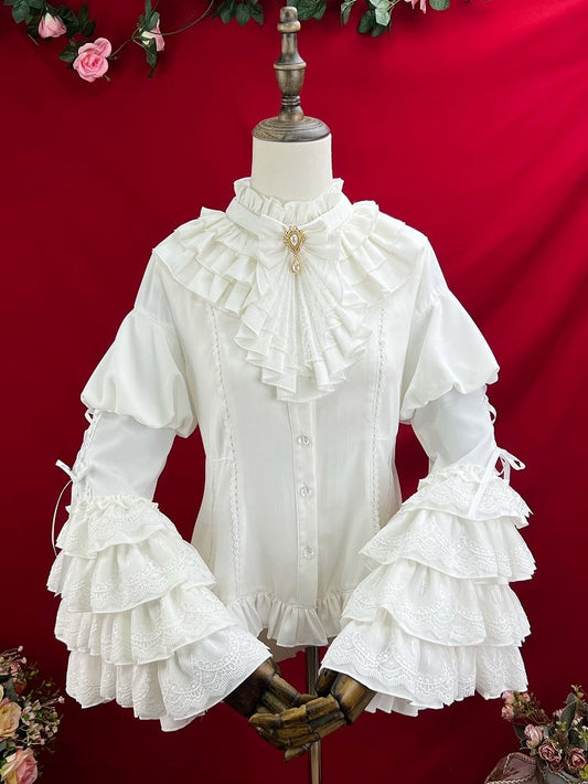 Bell Shiro with Lolita Jabot White Shirt Tie Gothic Sleeves Layered