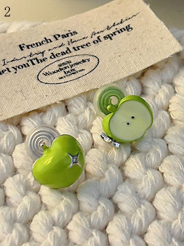 Apple Necklace/Ear 4 Clips/Ring Options Green