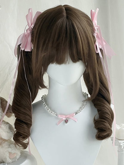 Double With Wig Roman 50CM Ponytail Bangs Full Brown Curly Synthetic