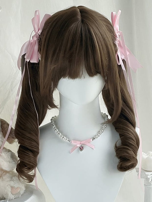 Double With Wig Roman 50CM Ponytail Bangs Full Brown Curly Synthetic