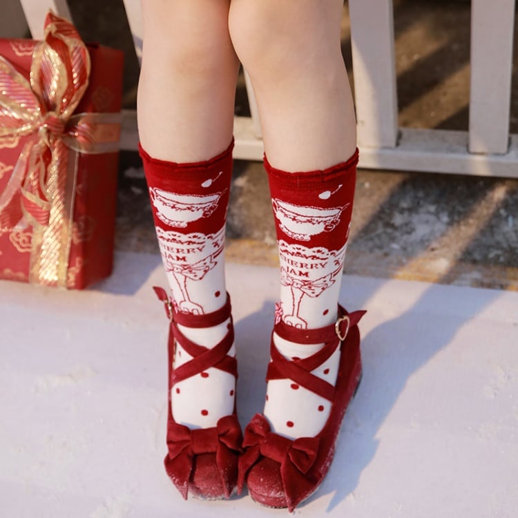 Red Sweet Plaid Striped Polka-dot Pattern Socks