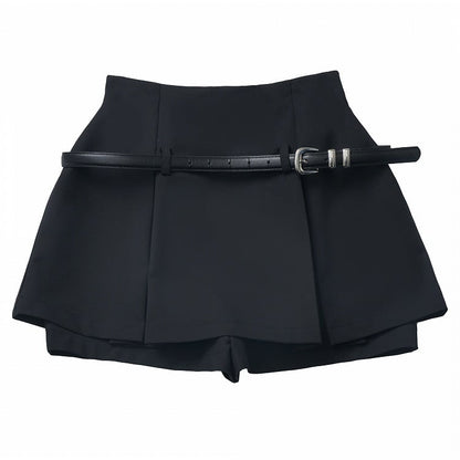 Black Lined Mini Skirt With A Belt