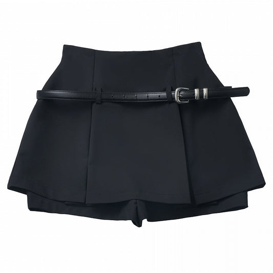 Black Lined Mini Skirt With A Belt