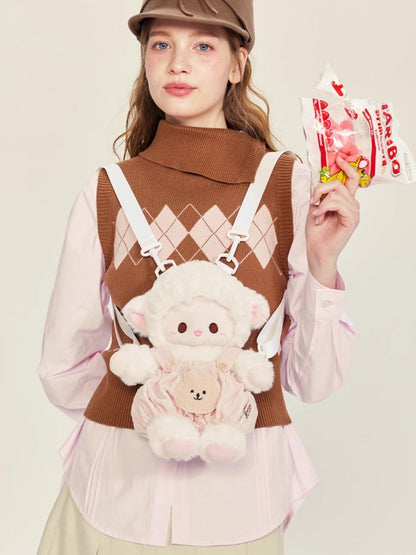 Backpack Plush WhitePink Cute + Lamb Middle/Large Pants Overall Size