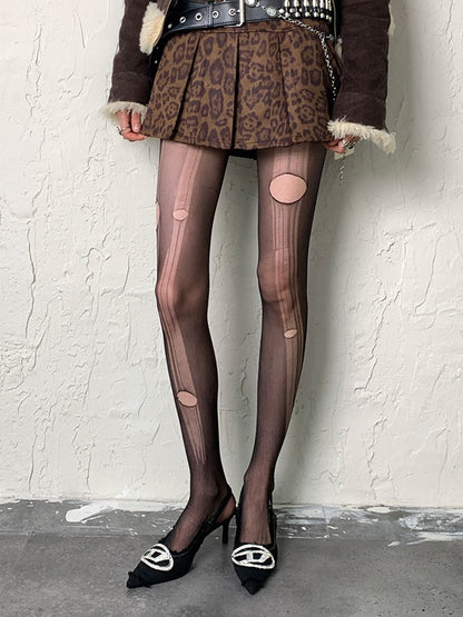 Purple/Black/White/Grey Cut-out Tights