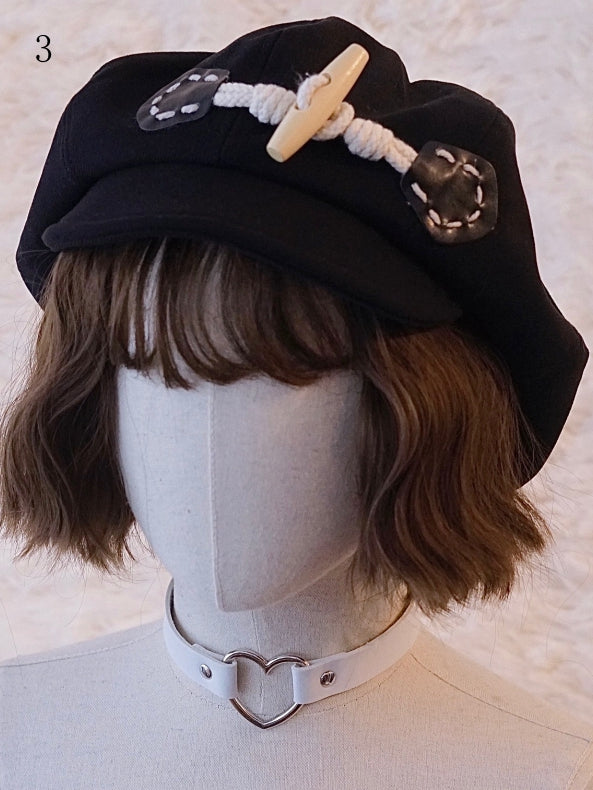 Black Button Decorated Hat Beret