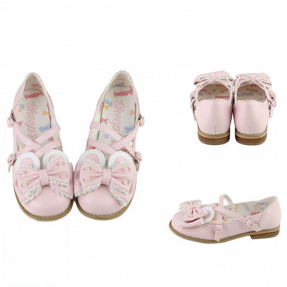 Pink Ear Top Bunny Bow Crisscross at Beaded Design Decorated