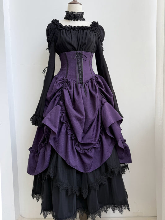 Lolita Purple Waist Under Drawstring Boned Bust Gothic High Skirt