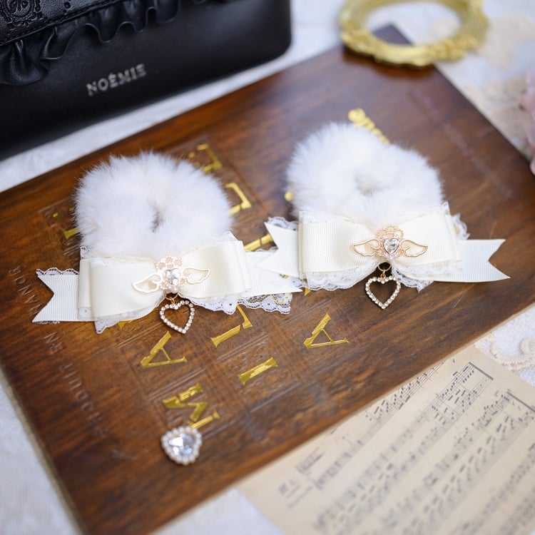 Jirai Kei Angel Heart Rhinestones Bowknot Fluffy Scrunchie