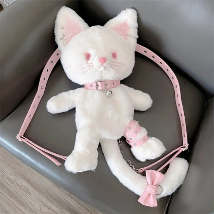 White Sweet Kitty Plush Backpack Bag