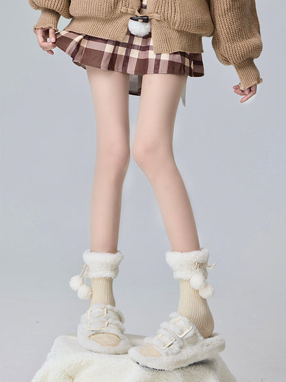 Chaussettes tricotées en polaire Lolita avec pompons
