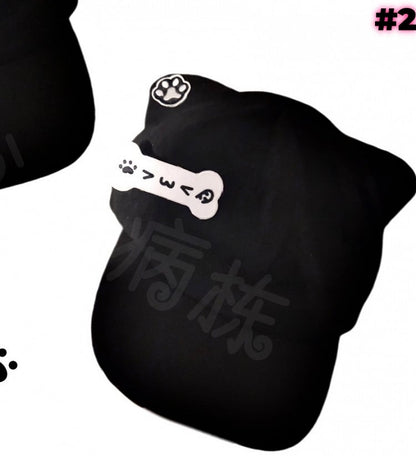 Chapeau à oreilles de chat noir avec broche en os amovible