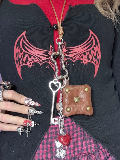 Anhänger Punk Halskette Herz und Ödland braun Schlüssel