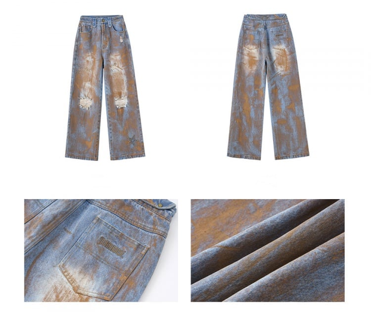 Wasteland Punk Blue Tie Dye Straight Leg Jeans