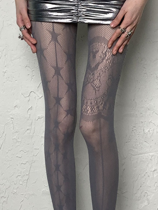 Star Gray/Black/Brown/White Y2K Tights Pattern