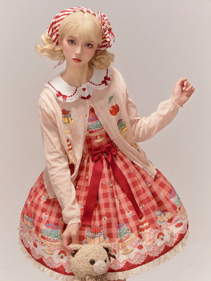Apricot Long Sleeves Dessert Print Cardigan