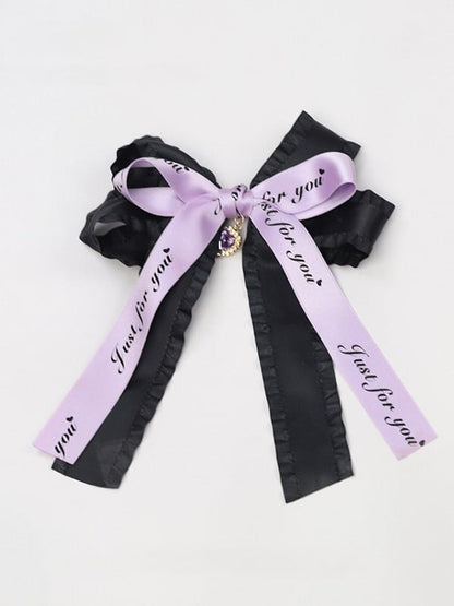Bow and Large Brooch/Clip Charm with Kei Black/Pink/Purple Ribbon Accent Jirai