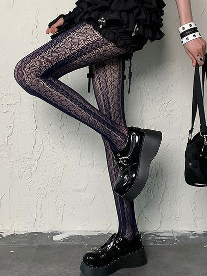 Modische, ausgehöhlte, marineblaue Y2K-Strumpfhose im Gyaru-Design