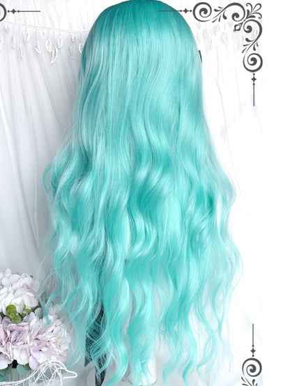 With Wavy Bangs Green Long Wigs Air 62cm