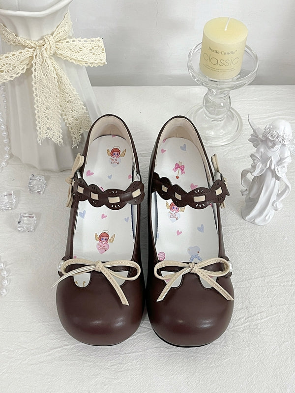 Round Decorated at Knotted Beaded Top Toe Chocolate Brown Bow