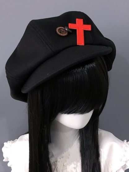 Cross Applique Gothic  Beret Hat