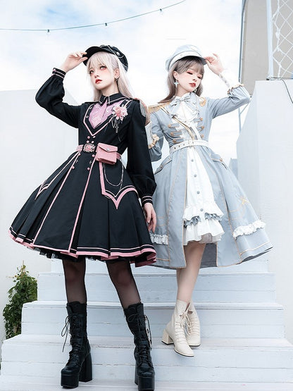 Military Lolita and Hat Badge with Embroidered Accents Gold Blue Star