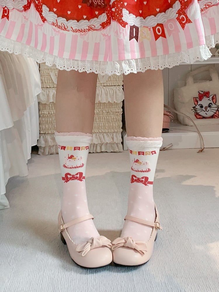 Cake Print Sweet Lolita Calf Socks