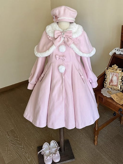 Pan Long Peter Plush with Elegant Jirai Kei Collar and Detachable Cape Coat Pink