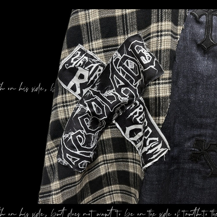 Wasteland Cross Appliques Plaid Patchwork Design Skirt Punk