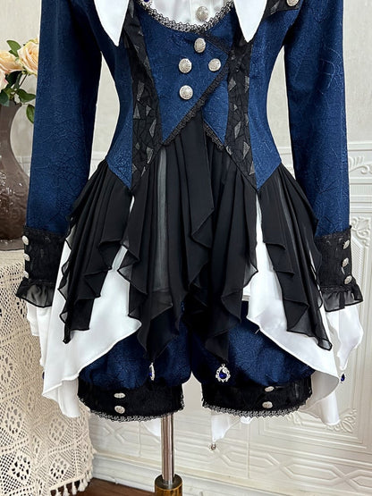 Dark Blue Prince Ouji Lolita Shorts Gothic Spider Web Fabric