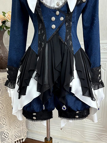 Ouji Blue Spider Dark Web Fabric Gothic Lolita Prince Shorts