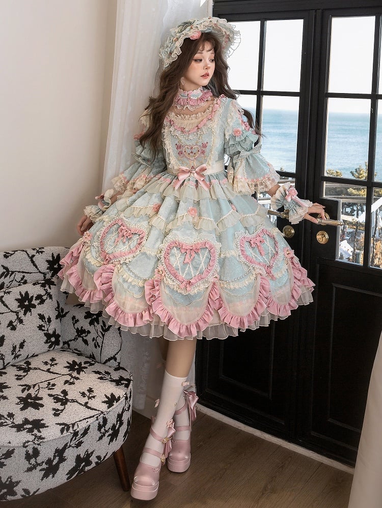 Mint Green Hanayome Rosette Floral And Bead Lolita Full Set