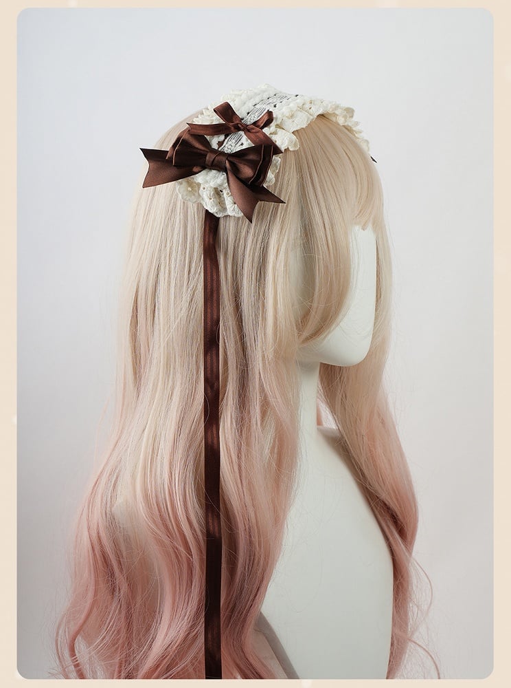 Serre-tête à volants en dentelle avec nœuds café Sweet Lolita