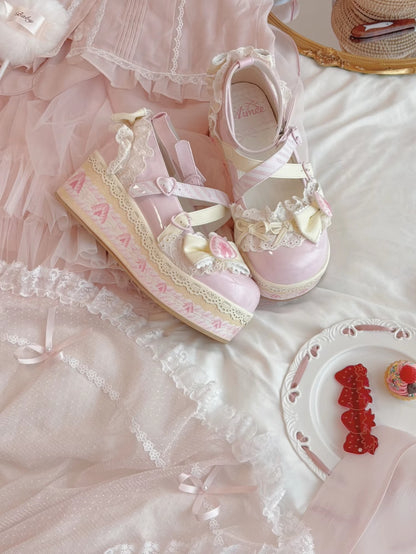 Cheese Strawberry Cake Pink Sweet Lolita Platform Mary Jane Shoes